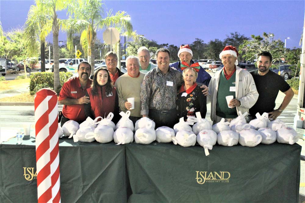 People with bags of donations